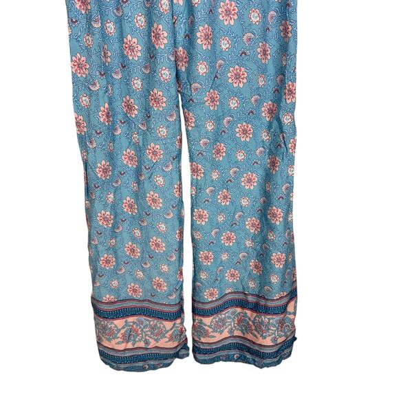 Bohemian Baby Blue Floral Paisley Flare Pants Resortwear Festival Junior's M - Picture 9 of 10